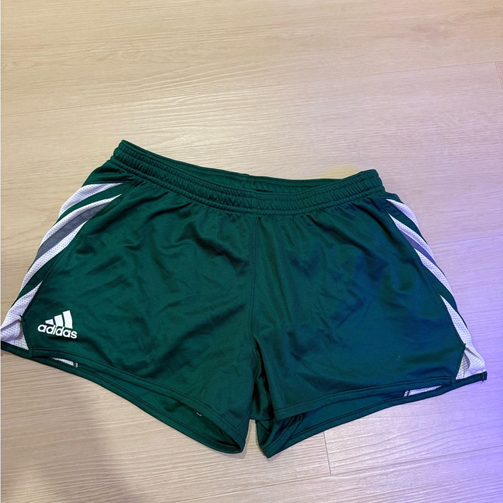 adidas Dark Green Athletic Shorts with White Trim